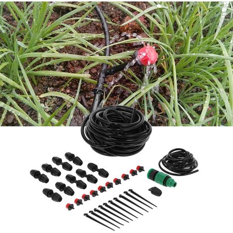 Kit de riego por goteo automático con 10 goteros ajustables, conector en T 8/11 y manguera de 10 m para jardines. (1/5)