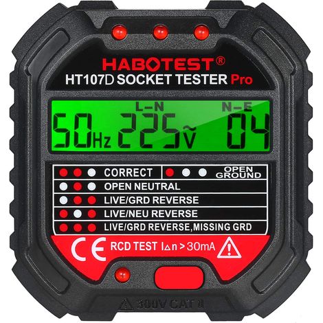 Testeur de sortie GFCI avec affichage de la tension testeur de prise 90-250 V détecteur de tension de polarité de Circuit électrique automatique détecteur de disjoncteur HT107D (1/5)