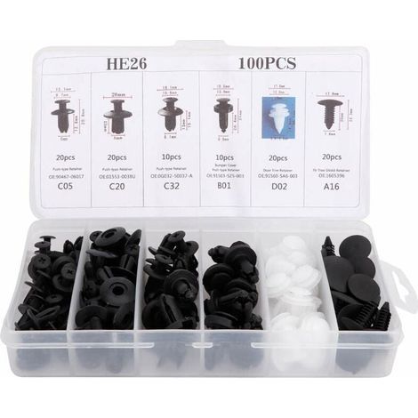 100 pièces Clip universel de garniture de porte, Kit de rivets poussoirs de voiture en plastique Clips de garniture de panneau de carte de porte Attache de fixation de pare-chocs, (1/5)