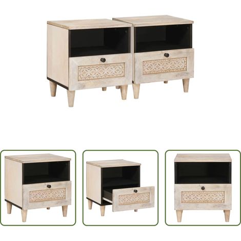 Holz Nachttisch - Nachttisch 2 pcs Beige 40 x 33 x 46 cm Massivholz Akazie (1/5)