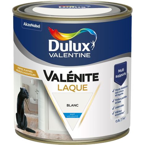 Dulux Valentine Peinture Laque Valénite Intérieur et Extérieur Multi-supports - Finition parfaite et lisse, Haute Résistance - Mat Blanc 0,5 L