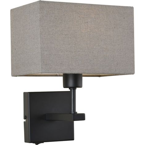 Italux Norte - Lampe de chevet moderne noir mat 1 lumière avec abat-jour rectangulaire gris, E27