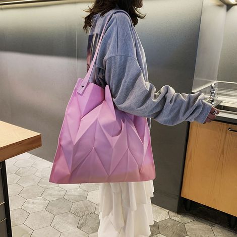 Sac réutilisable grande capacité tendance motif géométrique, cabas en tissu pour courses maison voyage bureau rose