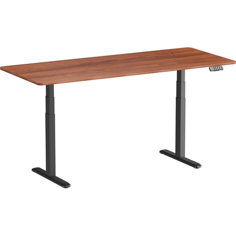 Bureau motorisé assis-debout 180x75cm, Plateau noyer à bords arrondis/Pied noir