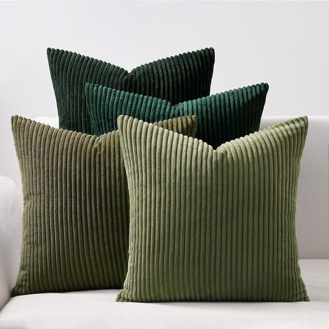 Set of 4 Cushion Covers 50x50cm Dark Green Corduroy for Living Room, Bedroom, and Garden Decoration (1/5)