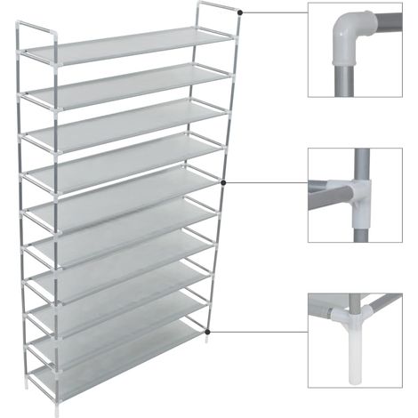 Range-chaussures 10 étagères-Meuble à chaussures-Étagère de rangement Métal et Tissu non tissé Argenté 209536 (1/5)