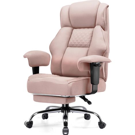Chaise Gaming Ergonomique en Tissu Premium, Large Fauteuil de Bureau Pivotant avec Repose-Pieds Réglable - Rose