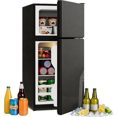 Mini réfrigérateur 60L avec congélateur 22L, compresseur silencieux, 7 niveaux de température, noir, parfait pour cuisine, bureau ou studio