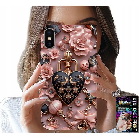 Hülle für iPhone XS Max – feminine Muster, Vorhängeschloss-Herz-Hülle + Glas (1/5)