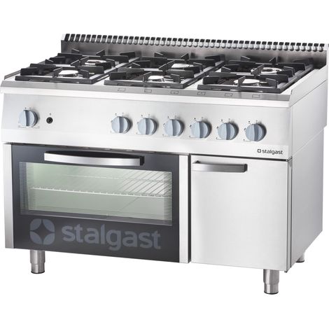 Fourneau à Gaz 6 Brûleurs (3.5 + 3x5 + 2x7) avec Four à Gaz - G20 ou G30 - Stalgast (1/2)