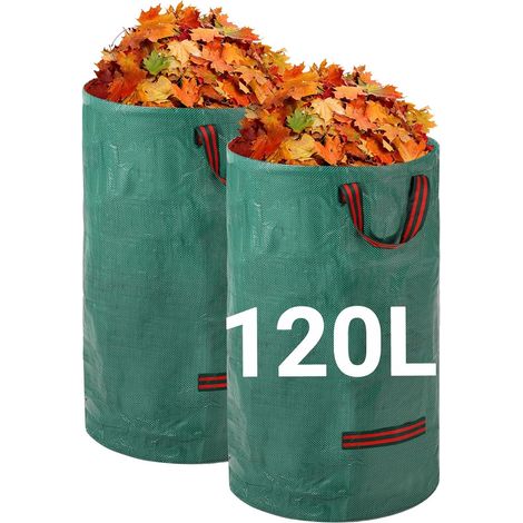 Sacs à déchets de jardin robustes - 2 sacs de jardin réutilisables de 120 litres avec poignées - Pliables et réutilisables, en textile industriel pour feuilles, déchets et débris. (1/5)
