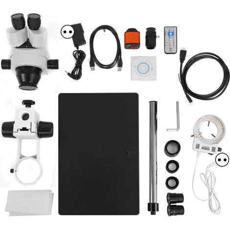 Microscope stéréoscopique 7X-45X avec caméra numérique USB 24MP, kit complet pour réparation de soudure, alimentation AC100-240V UE (1/5)