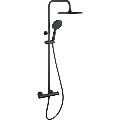 Swiss Aqua Technologies – Colonne de douche thermostatique SATSSTKEMC – Douchette 3 jets – Douche de tête ronde 25 cm – Finition noir mat – Acier inoxydable