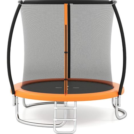 Trampoline extérieur 244 x 240 x 60 cm avec filet de sécurité et échelle stable style moderne en acier galvanisé orange (1/2)