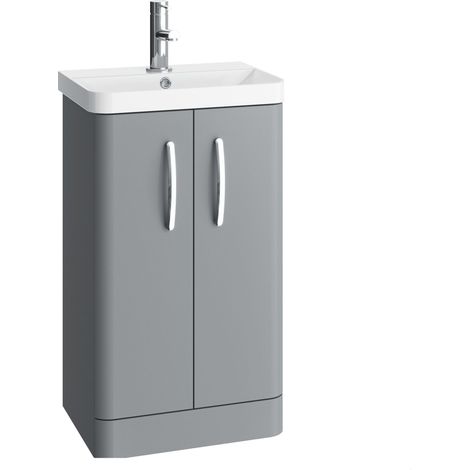 Handsacre Contemporary 2 Door Floor Standing Vanity Unit with Basin, Gloss Grey, 500mm