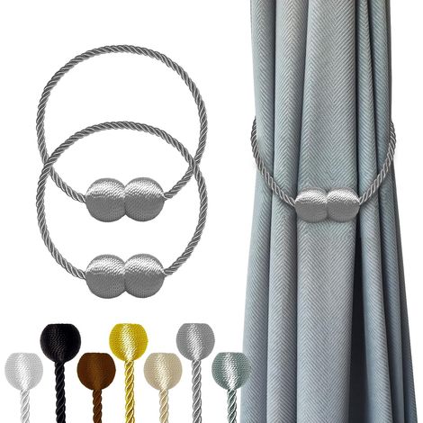 Magnetic Curtain Tiebacks Grey 2pcs, Curtain Tiebacks Buckles Holdbacks Holders Hooks Clip for Home Bedroom Office Decorative Curtain (1/5)