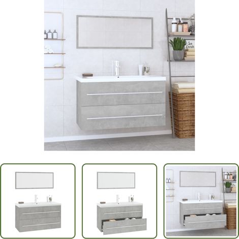 vidaXL Meuble de salle de bain - Ensemble de meubles de salle de bain 3 pcs Gris béton (1/5)