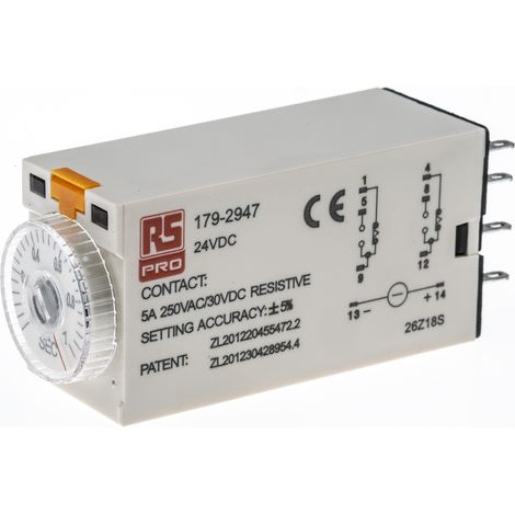 Relais temporisé RS PRO, 24V c.c., Enfichable, 2 contacts ( Prix pour 1 ) (1/3)