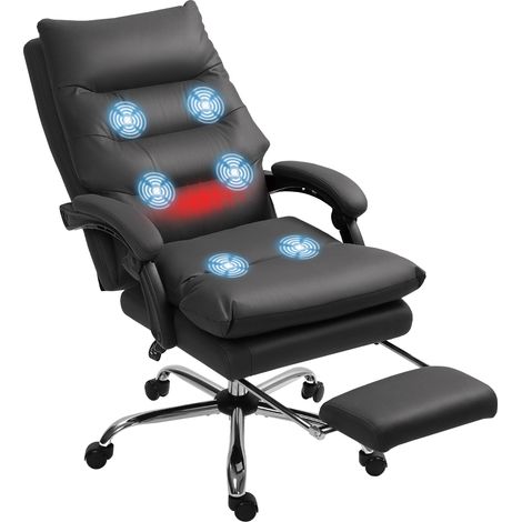 Fauteuil bureau massant chauffant, siège inclinable ergonomique en cuir synthétique, 65x72x109-117 cm noir (1/5)