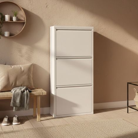 Dmora Schuhschrank aus Metall mit drei Türen mit Klappe, Farbe weiß, Maße 50 x 103 x 15 cm (1/5)