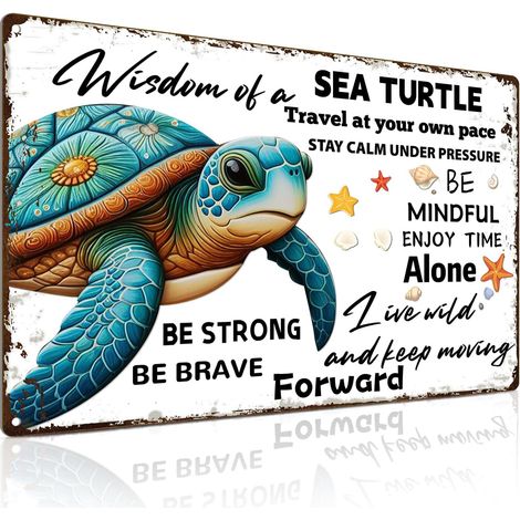 Décoration de Tortue de Mer - Plaque Métallique Cadeau de Tortue de Mer Décoration de Salle de Bain Océan - Excellentes Décorations de Tortue de Mer pour la Maison - Plaque de Tortue 20 x 30 cm (1/5)