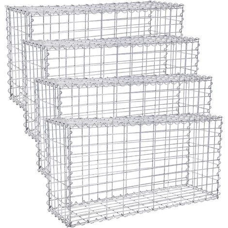 Lot de 4 Gabions pour Pierre SONGMICS GGB453 - 100 x 50 x 30cm - Clôture gabion - Argent - Cage en métal - Panier à pierre - Décoration de jardin