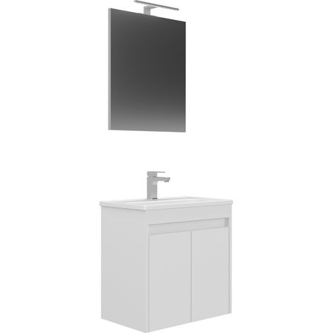 Conjunto Mueble LOVA Baño 2 puertas con Lavabo y Espejo Blanco (1/5)