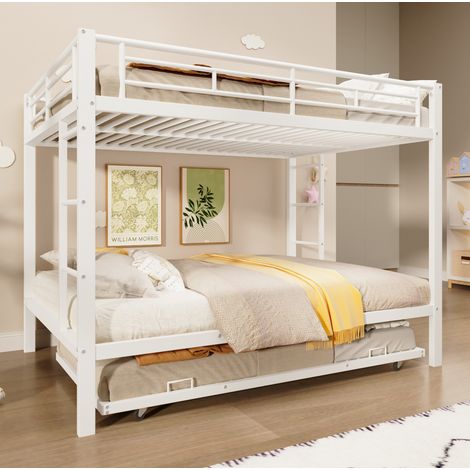 Lit superposé enfant 140x200 cm en métal blanc, gain de place pour chambre, sans matelas FloraGrace (1/5)