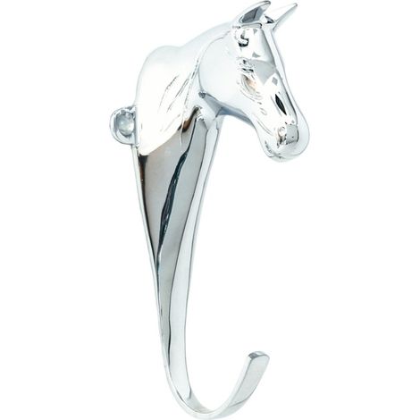 Porte-brides tête de cheval en laiton chromé 15 cm