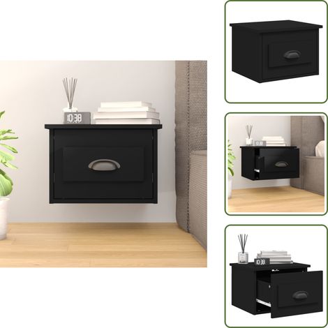 Mesita de noche negra - vidaXL Mesita de noche de pared negro 41,5x36x28 cm - Mesita de noche con cajón