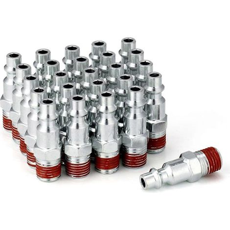 25 raccords pour tuyau d'air de 6,35 mm (1/4 pouce), corps de 6,35 mm (1/4 pouce), embout de type M, filetage mâle de 6,35 mm (1/4 pouce), pré-revêtus, 300 PSI (1/5)