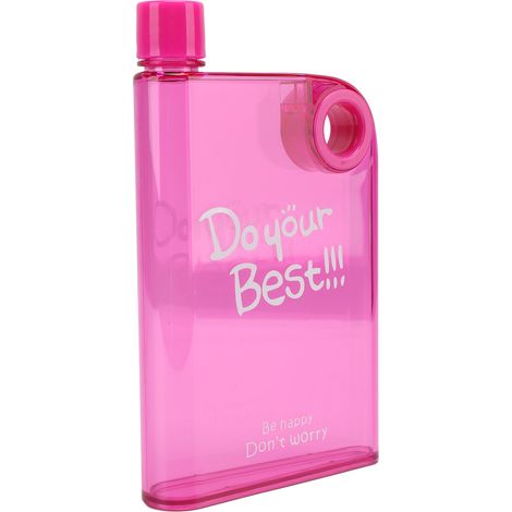 Bouteille d'eau plate et fine de 420 ml avec couvercle, tasse de voyage portable, bouteille en plastique réutilisable avec trou rond, rose (1/5)