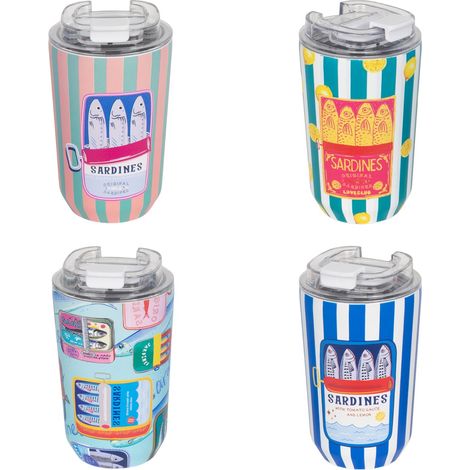 Lot de 4 mugs isothermes en inox décor boîtes de sardines (1/5)