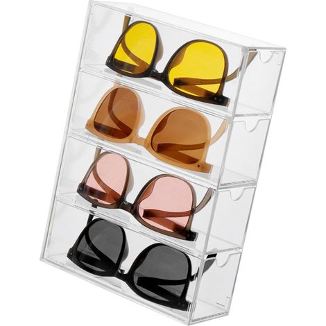 Organisateur de rangement pour lunettes de soleil, anti-poussière, en acrylique transparent, à 4 niveaux, pour bureau ou à domicile (1/5)