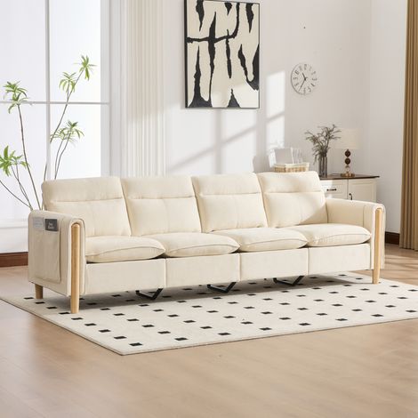 Sofá modular en U (261x77x86 cm), de 4 plazas, con 2 pufs con almacenamiento, chenilla beige (1/5)