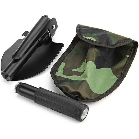 (Noir)1PC Pelle militaire multifonctionnelle d'extérieur, pelle de camping d'extérieur, équipement de survie d'ingénieur avec boussole. (1/5)
