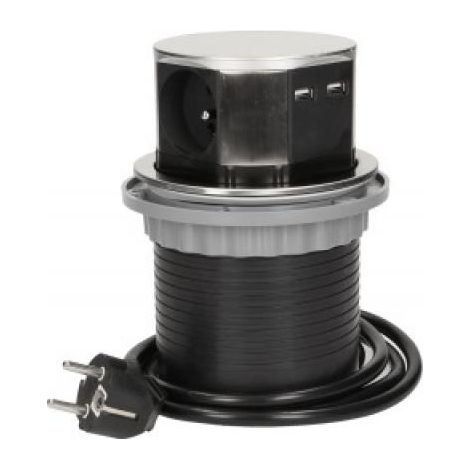 Bloc prises escamotable 3 x 2P+T et 2 USB 2,4 A LED finition noir - SYNERCIA (1/2)