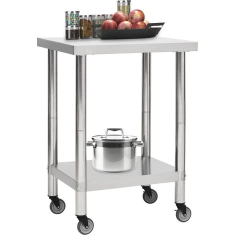 Table de travail de cuisine avec roues 60x30x85 cm Inox