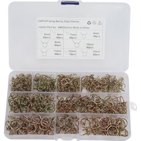 Fuel Hose Spring Clip Kit, 345 Pieces, Durable Zinc Plated Clips for Motorcycles, Boats, ATVs. (1/5)