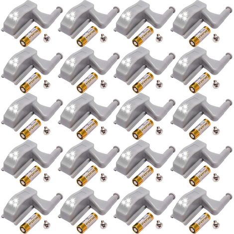 Lot de 20 lampes à capteur LED universelles pour charnières intérieures (blanc), détecteur de mouvement LED, à piles, pour armoires (1/5)
