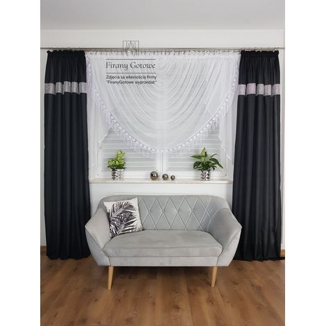 tenda in voile decorata con raffinato pizzo guipure (1/4)