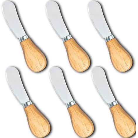 Petits couteaux à fromage, manche en bois, 12,7 cm (5 pouces), couteaux à cocktail en acier inoxydable 304 pour condiments, fromage, beurre, planche de charcuterie, apéritifs, fêtes. (1/5)
