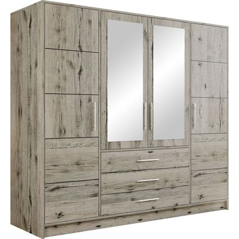 Armario Dortivu, Roble wellington, 200x196x58cm, Puertas de armario: Con bisagras, Número de estantes: 8 (1/5)