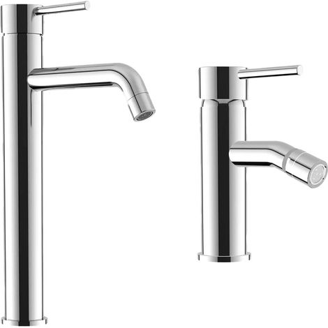 Set miscelatore lavabo alto e bidet senza scarico in ottone cromato Ava