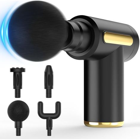 Pistolet de massage, petit outil de voyage, massage des tissus profonds, masseur musculaire à percussion portatif pour soulager les douleurs corporelles (noir)