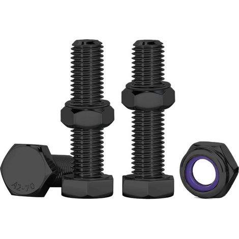 Drenky Boulons Et écrous M6, 10 Pcs Noir Boulons à Six Pans Avec écrous Assortiment M6 X 25mm Acier Inoxydable Vis Inox Et écrous Pour Meubles, Voitures, Vélos, Bateaux, Impression 3D