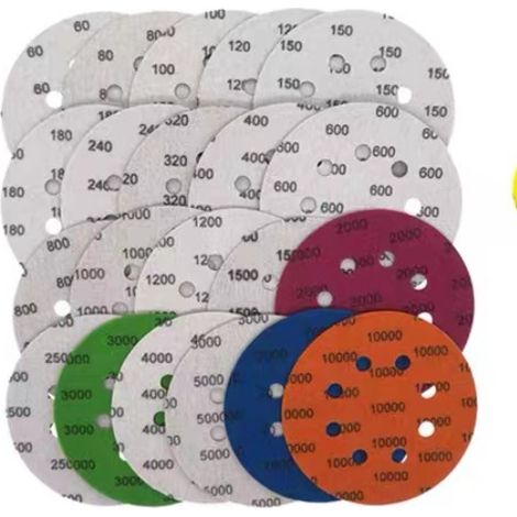 Lot de 21 Disques de Ponçage, Rond Papier de Verre, 75mm Disques Abrasifs Auto-Agrippants, Disques Abrasif de Ponçage Humide et Sec (60-10000) pour Le Flocage, Papier Abrasif,Avec ventouse de ponçage (1/5)
