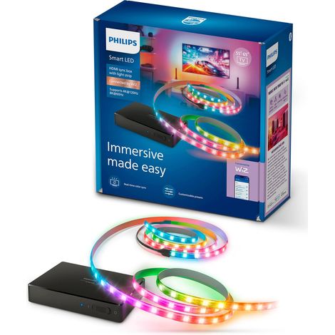 PHILIPS SMART LIGHTING HDMI SYNC BOX 2.1 8 K, RÉTROÉCLAIRAGE TV 55-65 POUCES, RUBAN LED RGBIC, TAUX DE RAFRAÎCHISSEMENT ULTRA-RA