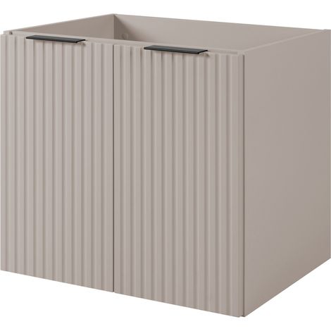 Furnidea - Meuble suspendu sous lavabo FLOW CACHEMIRE 60 cm - 2 portes - façades rainurées (1/5)