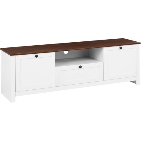 TV Stand White MDF Media Unit with Drawer and 2 Doors Farmhouse Cottage Style PIMBA (1/5)